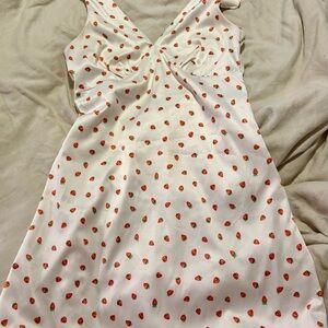 miami White Dress with Red Strawberry Print